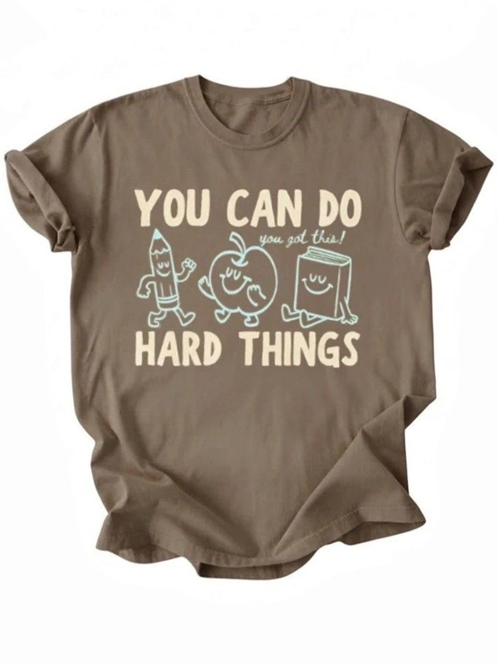 You Can Do Hard Things Teacher Student Brown Gildan T-Shirt